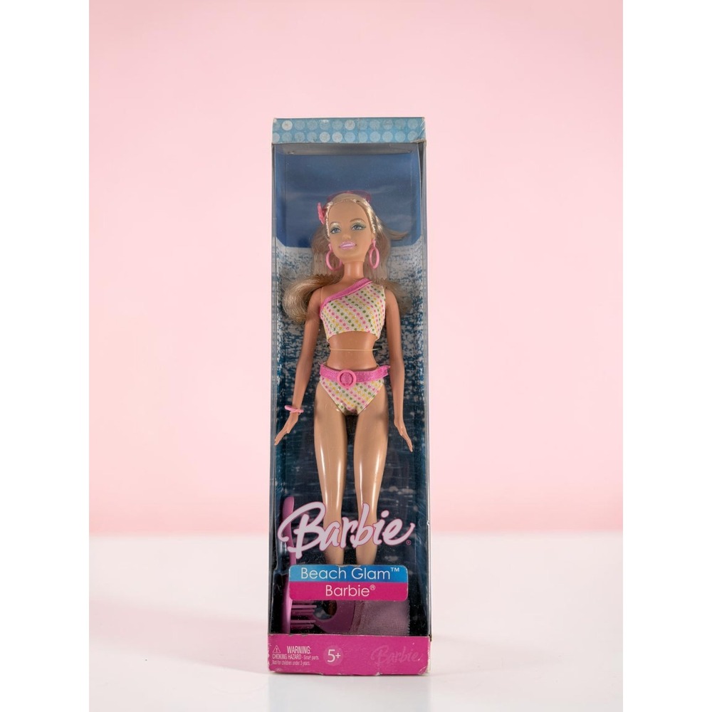 2006 Beach Glam Barbie Doll Mattel K8383 NRFB Blonde Polka Dot Summer Swim NRFB
